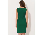 Allegra K Sleeveless Sheath Boat Neck Casual Office Dress Dark Green