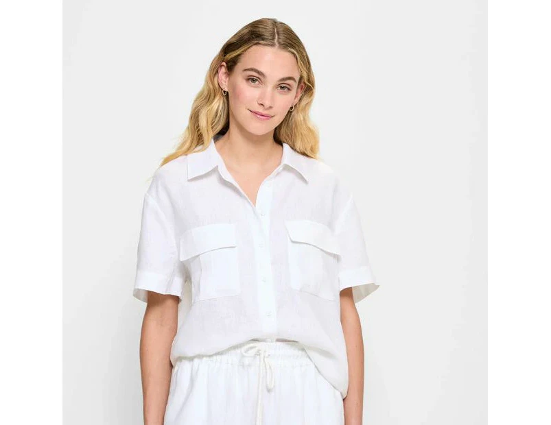 Target European Linen Utility Cropped Shirt