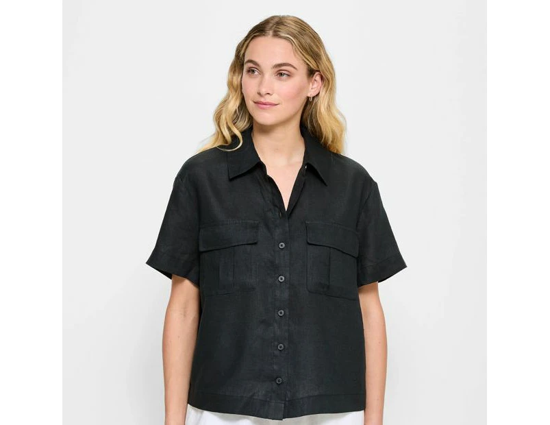 Target European Linen Utility Cropped Shirt