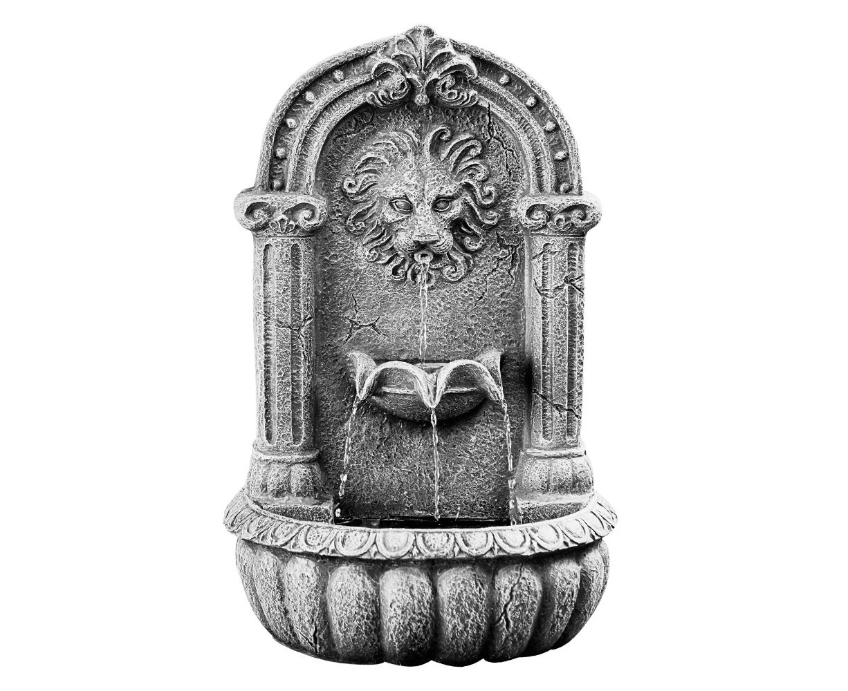 PROTEGE Lion Head Solar Powered Water Feature Fountain, Traditional Design, with Panel Kit, LED Lights