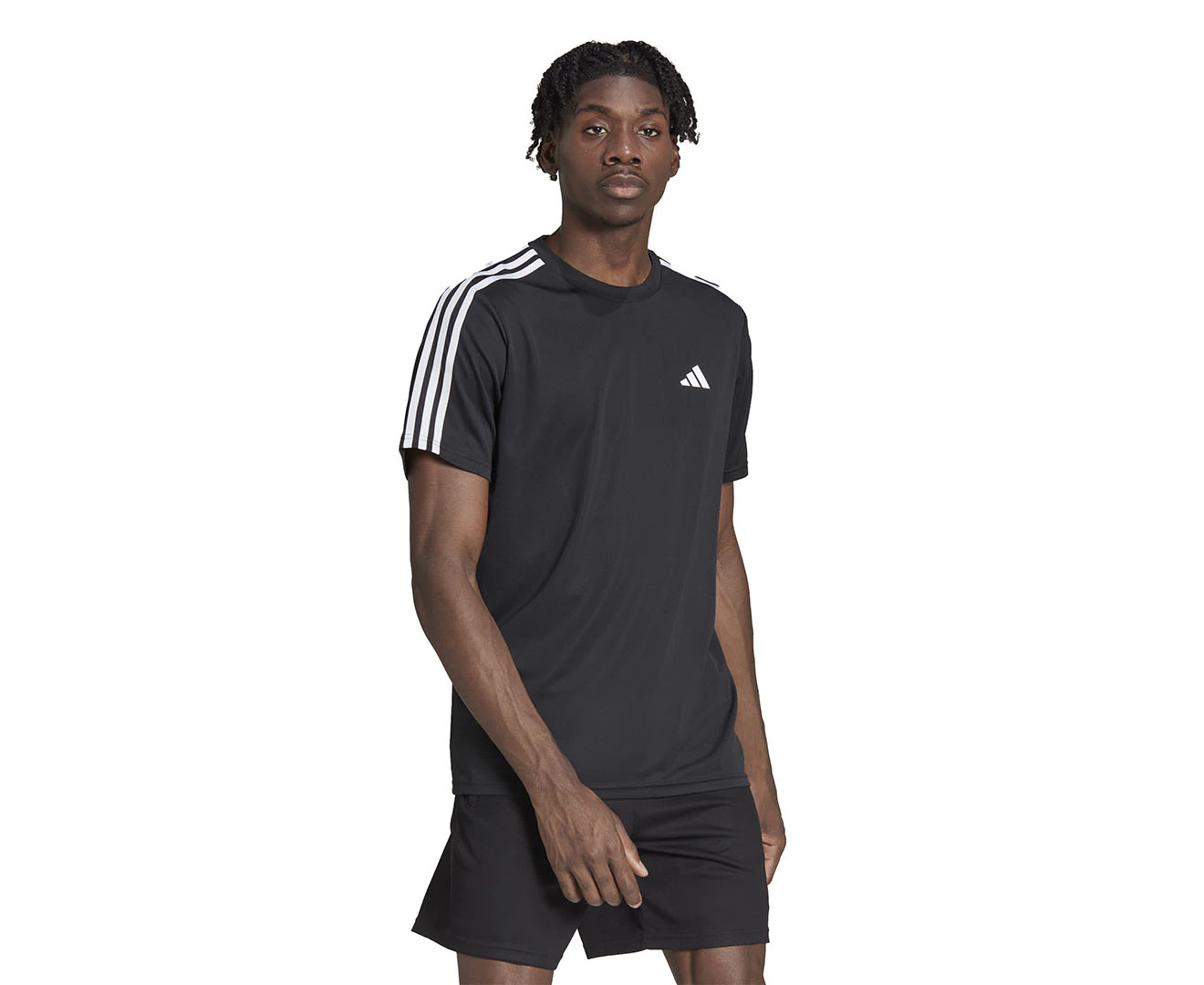 Adidas Men's Train Essentials 3-Stripes Training Tee / T-Shirt / Tshirt - Black/White