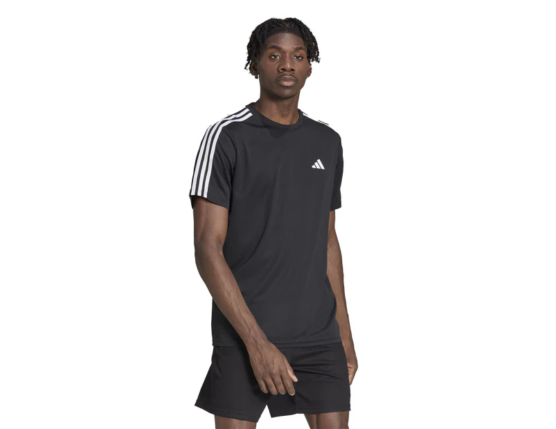 Adidas Men's Train Essentials 3-Stripes Training Tee / T-Shirt / Tshirt - Black/White