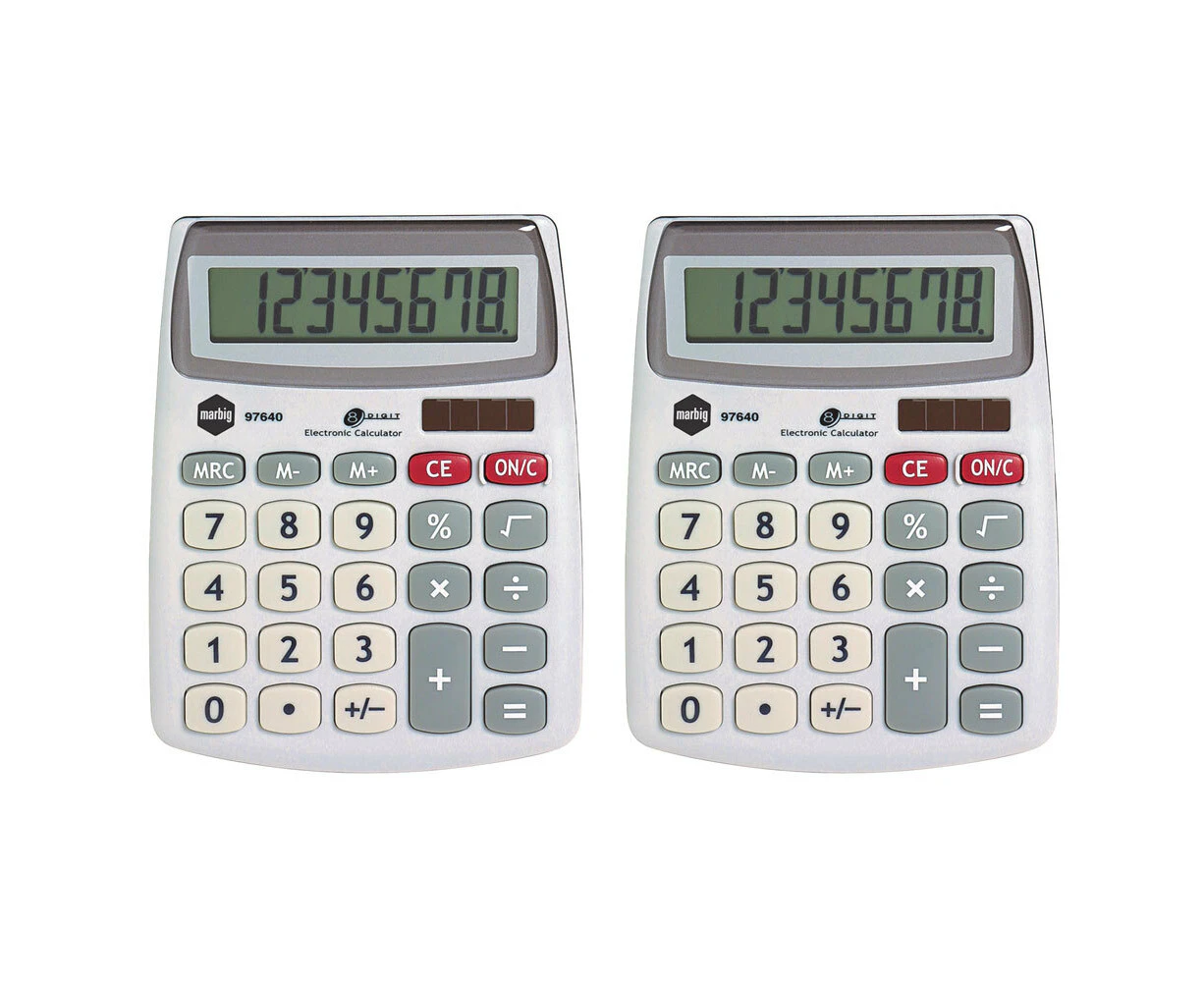 2PK Marbig 8 Digit Compact Desktop Calculator Office/School Solar Large Display