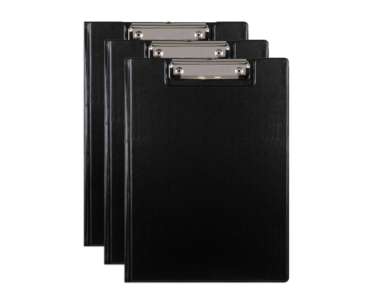 3x Marbig PP Clipfolder A4 File Organiser Folder w/Clip Document Clipboard Black