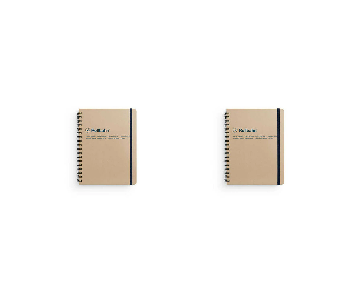 2x Delfonics Rollbahn Spiral Bound Notebook Grid Writing Journal 18cm Lrg Greige