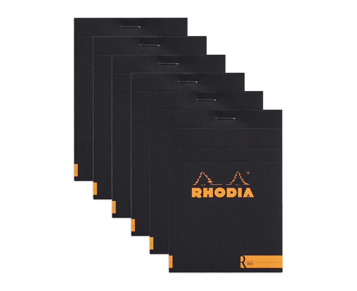 6x Rhodia Premium R No12 Top Stapled Pocket Notepad Office Stationery Ruled BLK