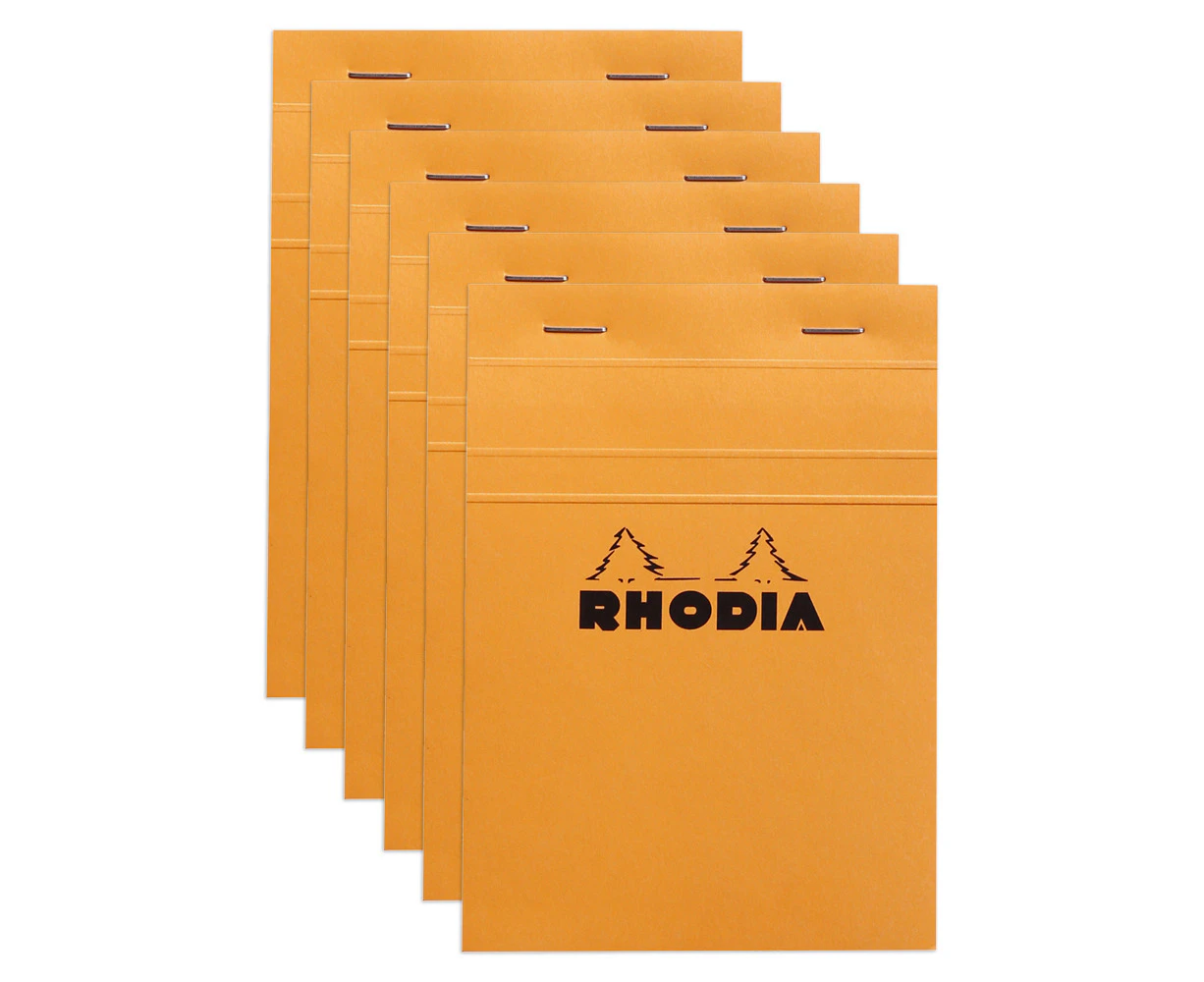 6x Rhodia No13 Top Stapled A6 Notepad Office Stationery Note Pad 5x5 Grid Orange