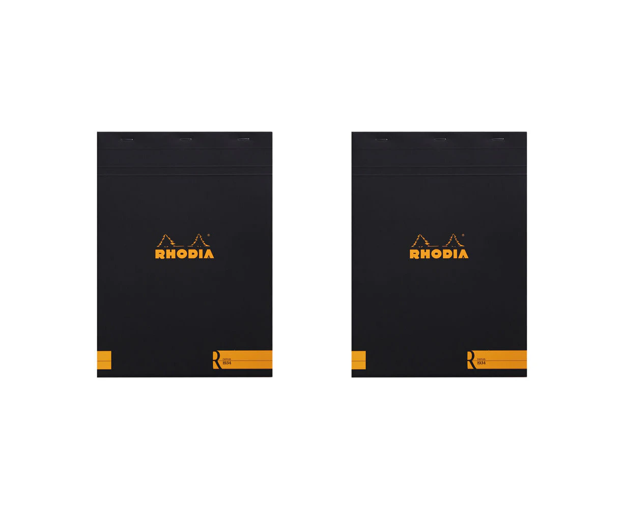 2x Rhodia Premium R No.18 Top Stapled A4 Notepad Office Stationery Ruled Black