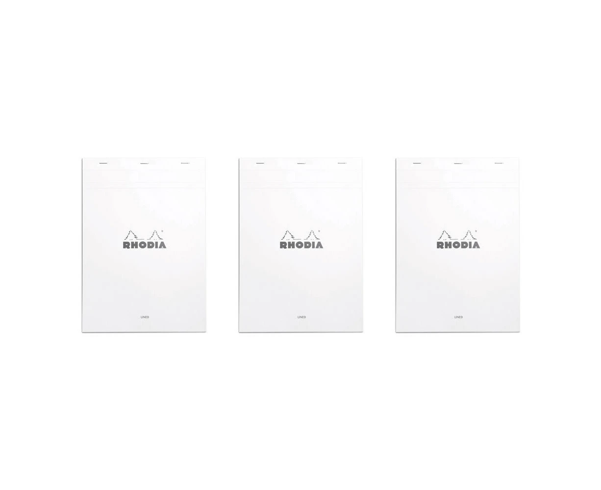 3x Rhodia No.18 Top Stapled A4 Notepad Office Stationery Ruled w/ Margin White