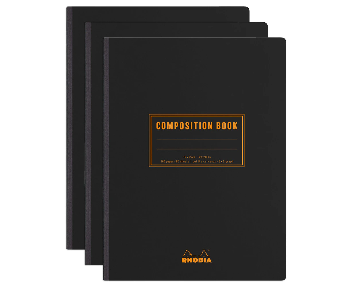 3x Rhodia B5 Composition Book Office Stationery Notebook Ruled w/ Margin Black