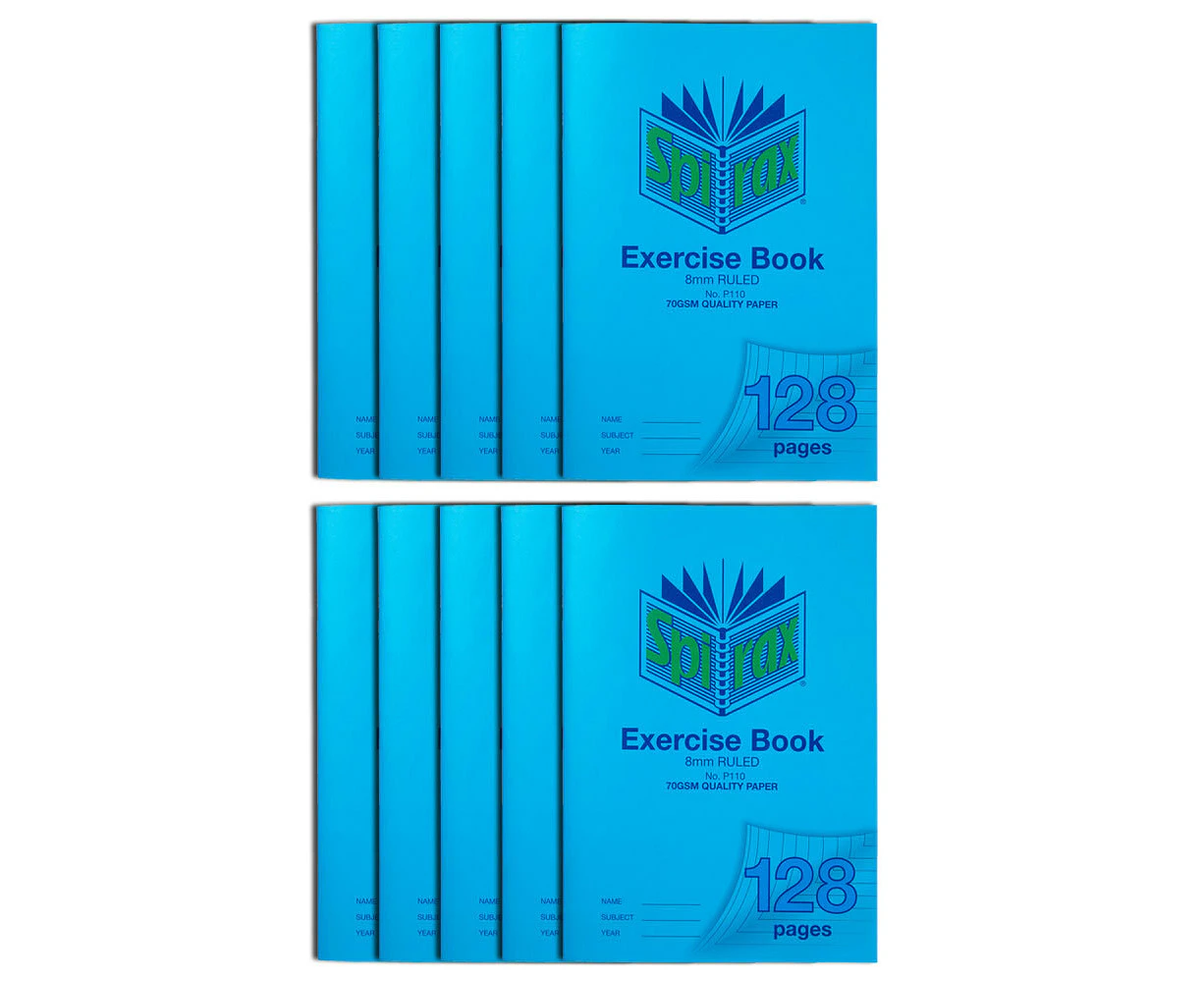 10x Spirax 70GSM 128 Pages A4 8mm Ruled No.P110 Exercise Book School Notebook