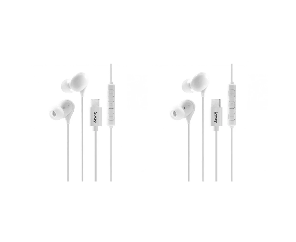 2x Laser Wired USB-C In-Ear Earphones w/ In-Line Controls 1.2m For iPhone 15 WHT