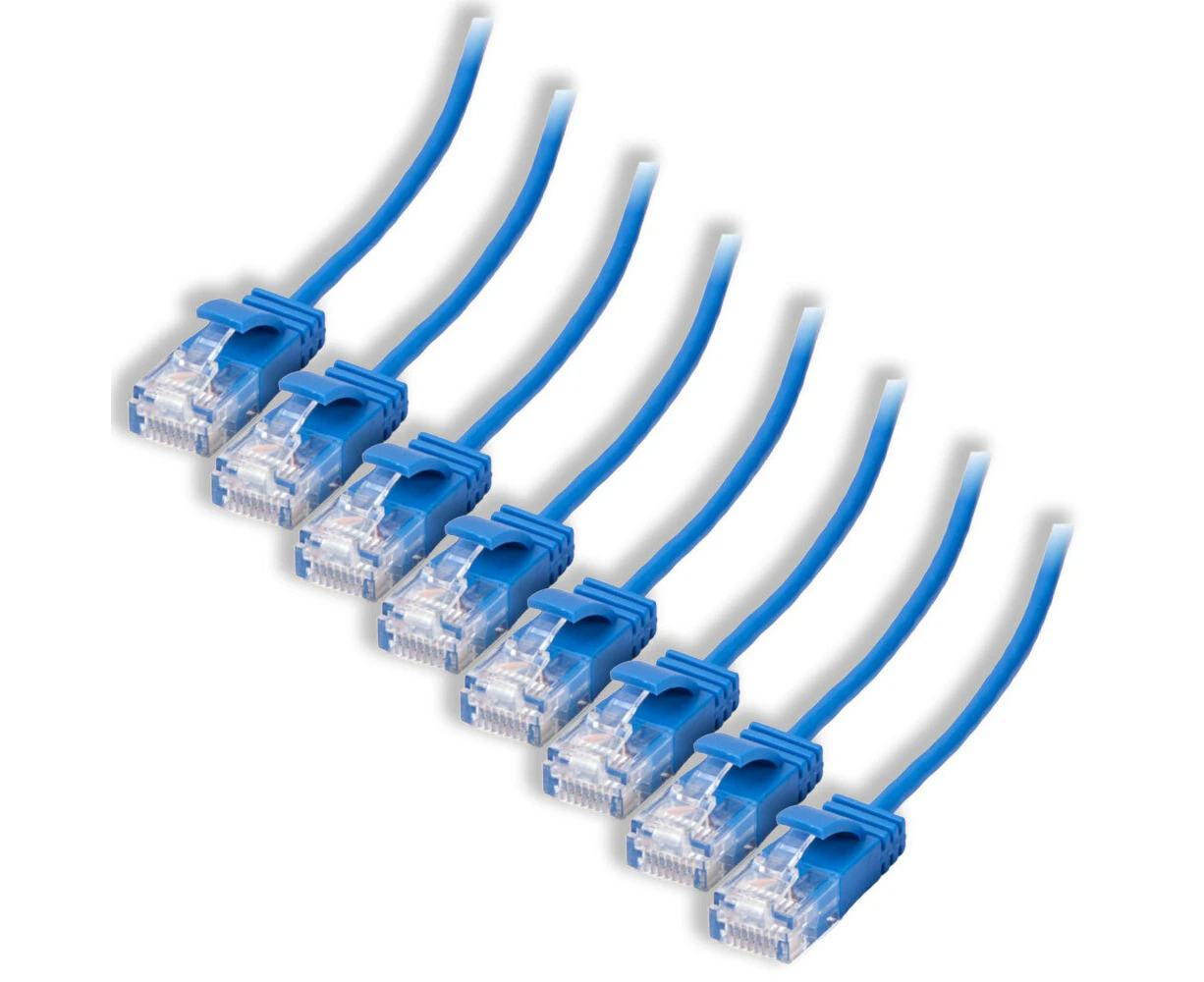 8x Connect Cable Ultra Slim Male CAT6 Network Ethernet Cable Connector 5m Blue