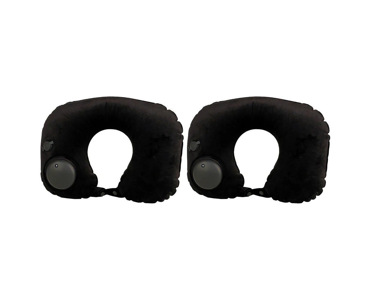 2x Tosca Self Inflatable Travel Neck Support Cushion Sleeping Pillow - Black