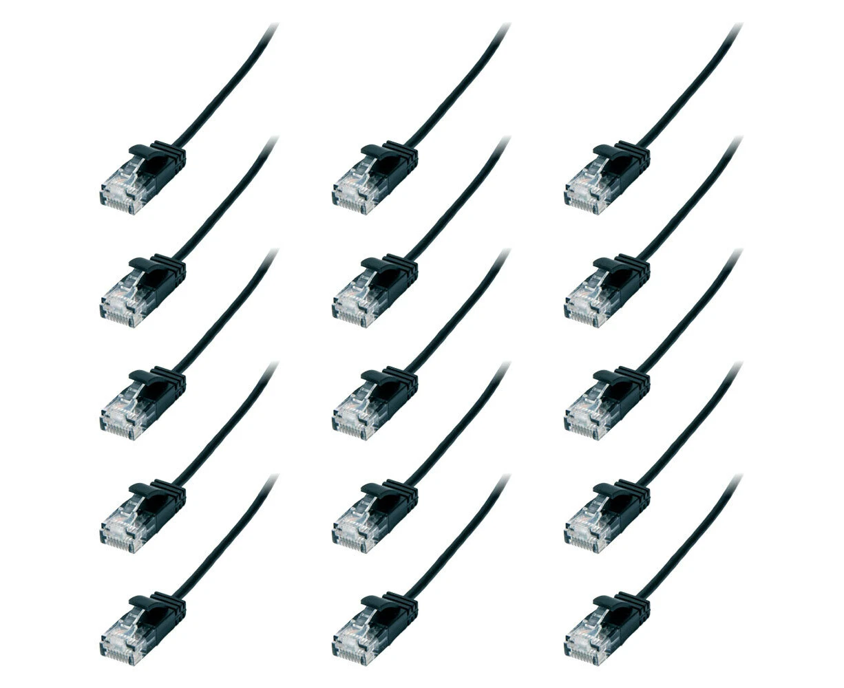 15x Connect Cable Ultra Slim Male CAT6 Network Ethernet Cable Connector 2m Black