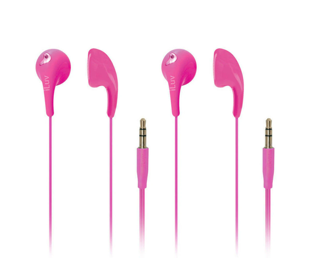 2PK iLuv Pink Bubble Gum 2 Earphones/Headphones In-Ear for iPhone/Android/iPod