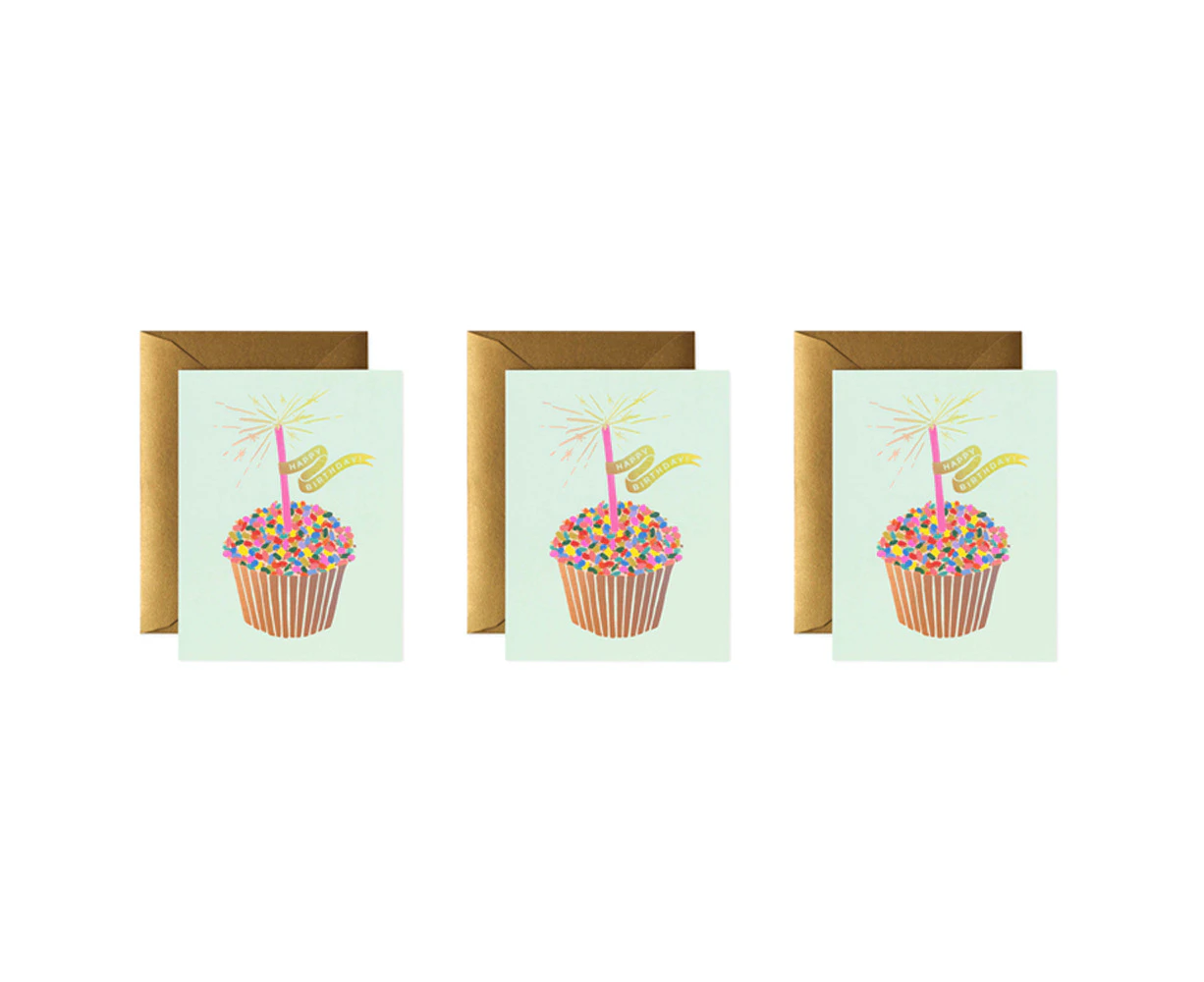 3x Rifle Paper Co 14cm Blank Single Greeting Card w/ Envelope Cupcake Birthday