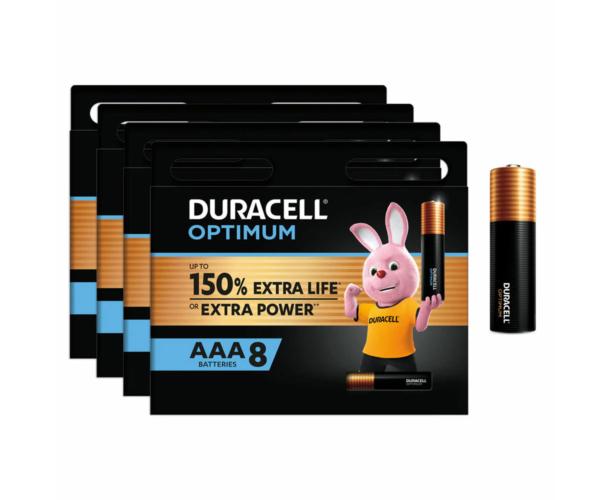 4x 8pc Duracell Optimum Alkaline AAA Size Battery Pack Single Use Batteries