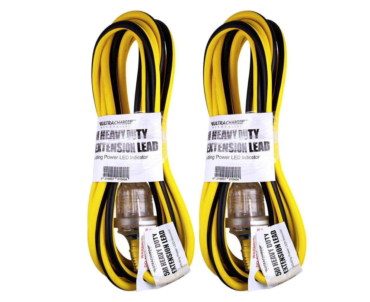 2x Ultracharge 5m Extension Heavy Duty 10A/2400W Lead Power Cable Cord AU/NZ YL