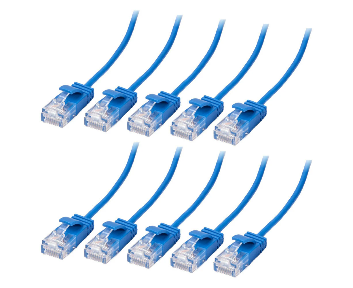 10x Connect Cable Ultra Slim Male CAT6 Network Ethernet Cable Connector 3m Blue