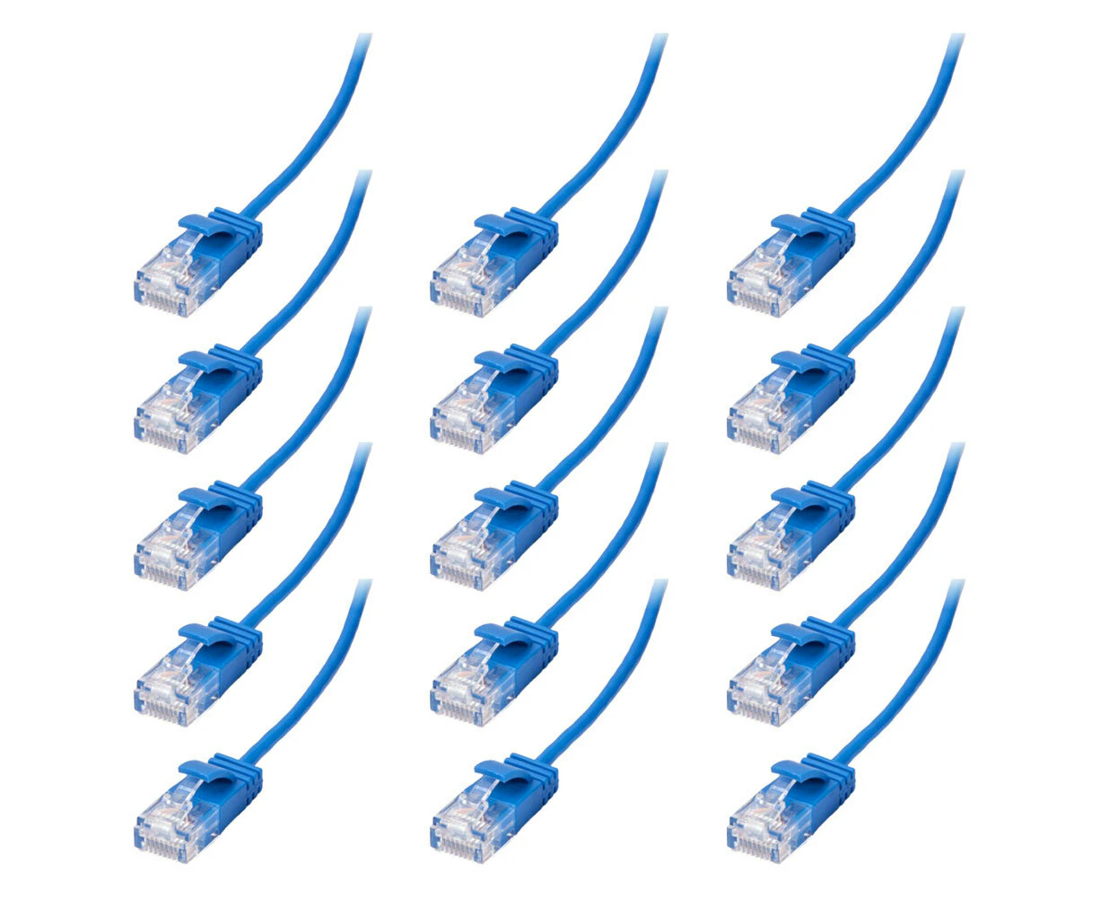 15x Connect Cable Ultra Slim Male CAT6 Network Ethernet Cable Connector 2m Blue