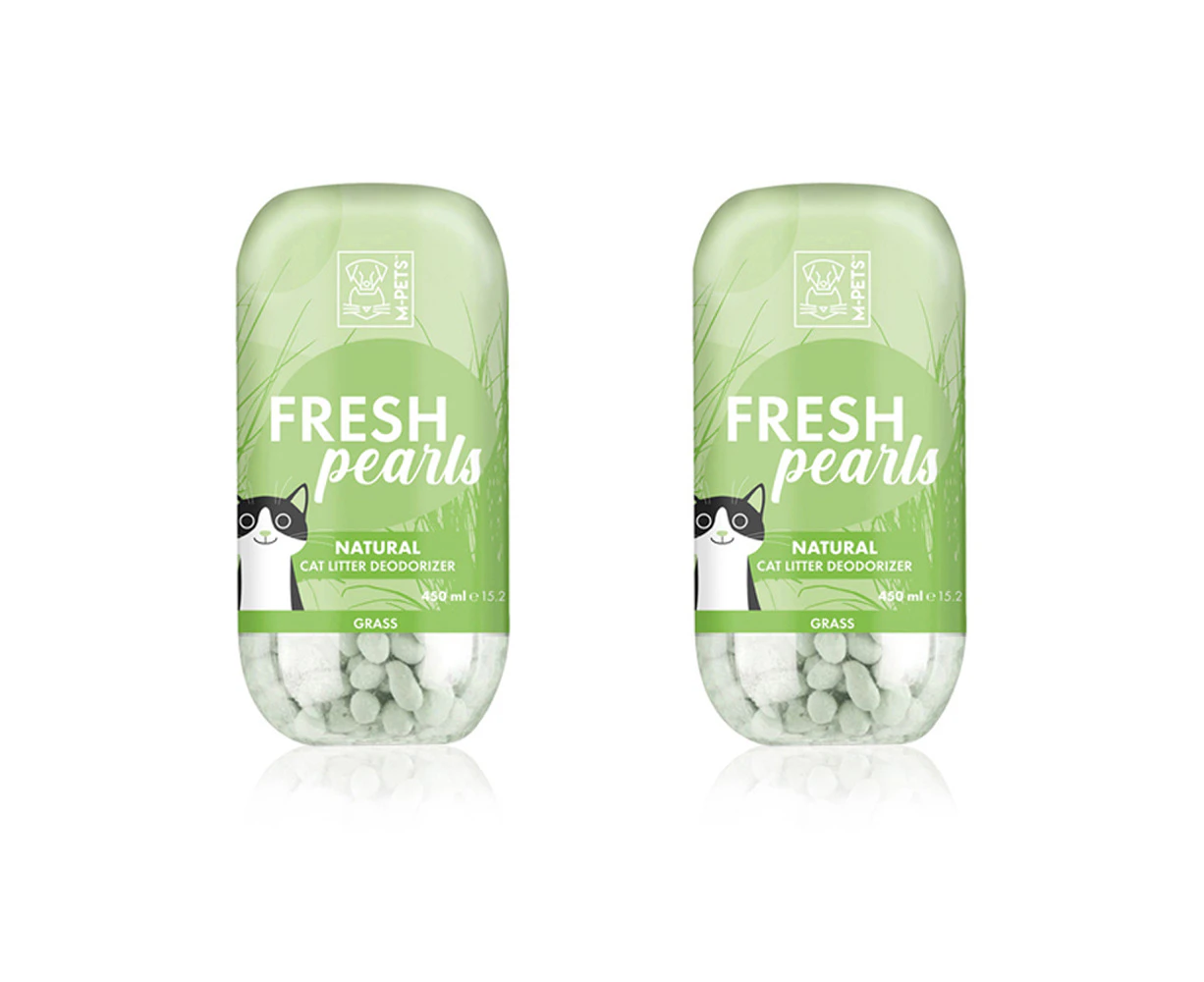 2x M-Pets 450ml Fresh Pearls Natural Cat Litter Deodoriser Odour Remover Grass