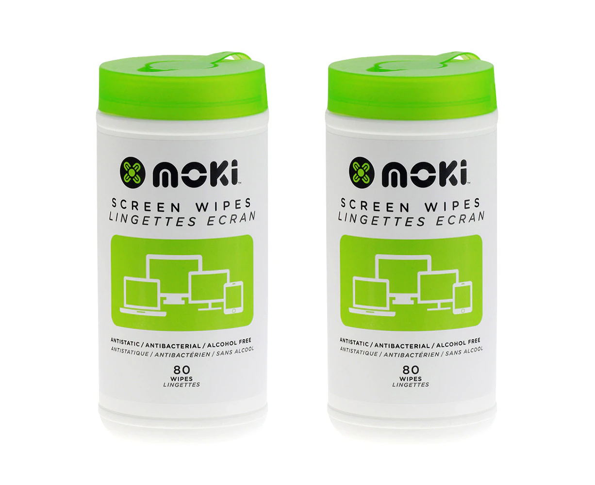 2x 80PK Moki Disposable Antistatic Alcohol Free Laptop/Computer Screen Wipes