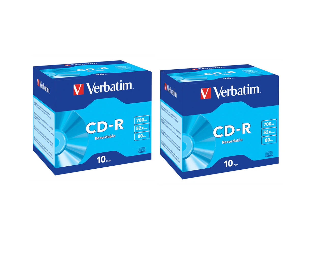 20pc Verbatim CD-R 700MB 52x Speed Blank Disc Media/Data Storage w/Jewel Case