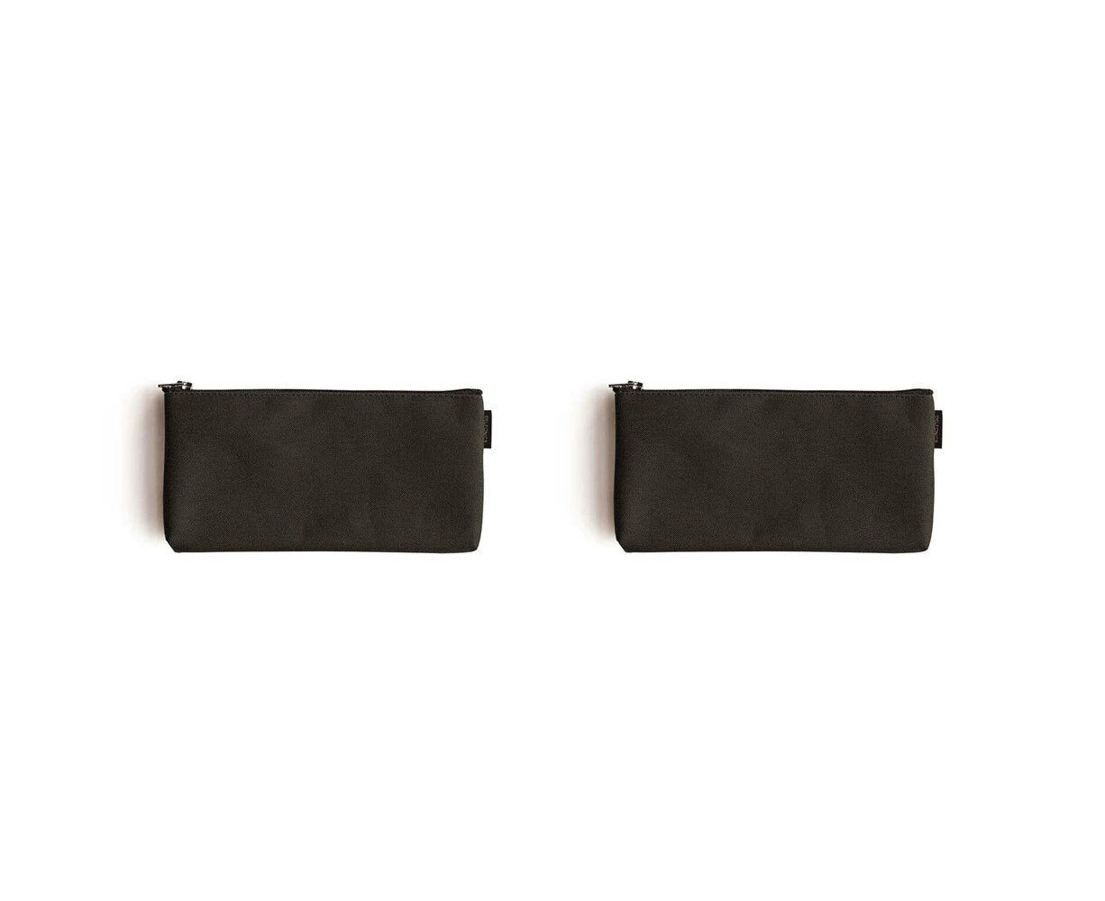 2x Delfonics Marek Canvas Flat Pencil Case Rectangle Storage Pouch 18.5cm Black