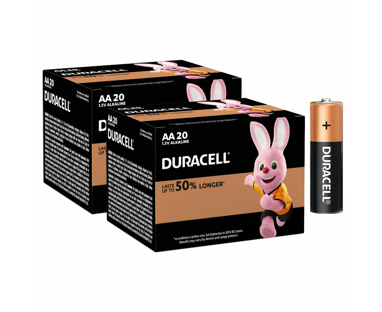 2x 20pc Duracell Coppertop AA Size Alkaline Battery Single Use Batteries