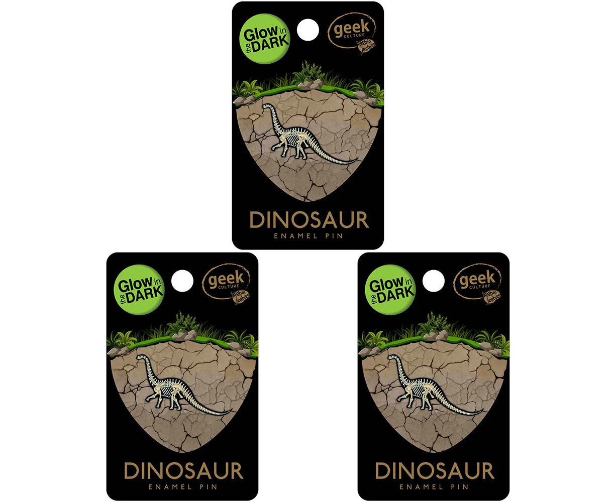 3x Geek Culture Dino Skeleton Glow Enamel Pin Button Badge/Brooch Brachiosaurus