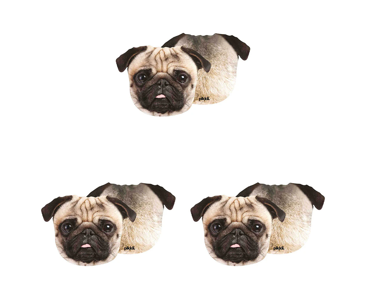 3PK Pikkii Fun Pug Micofiber Cloth Mobile Phones/Screen/Sunglasses Cleaning 16cm