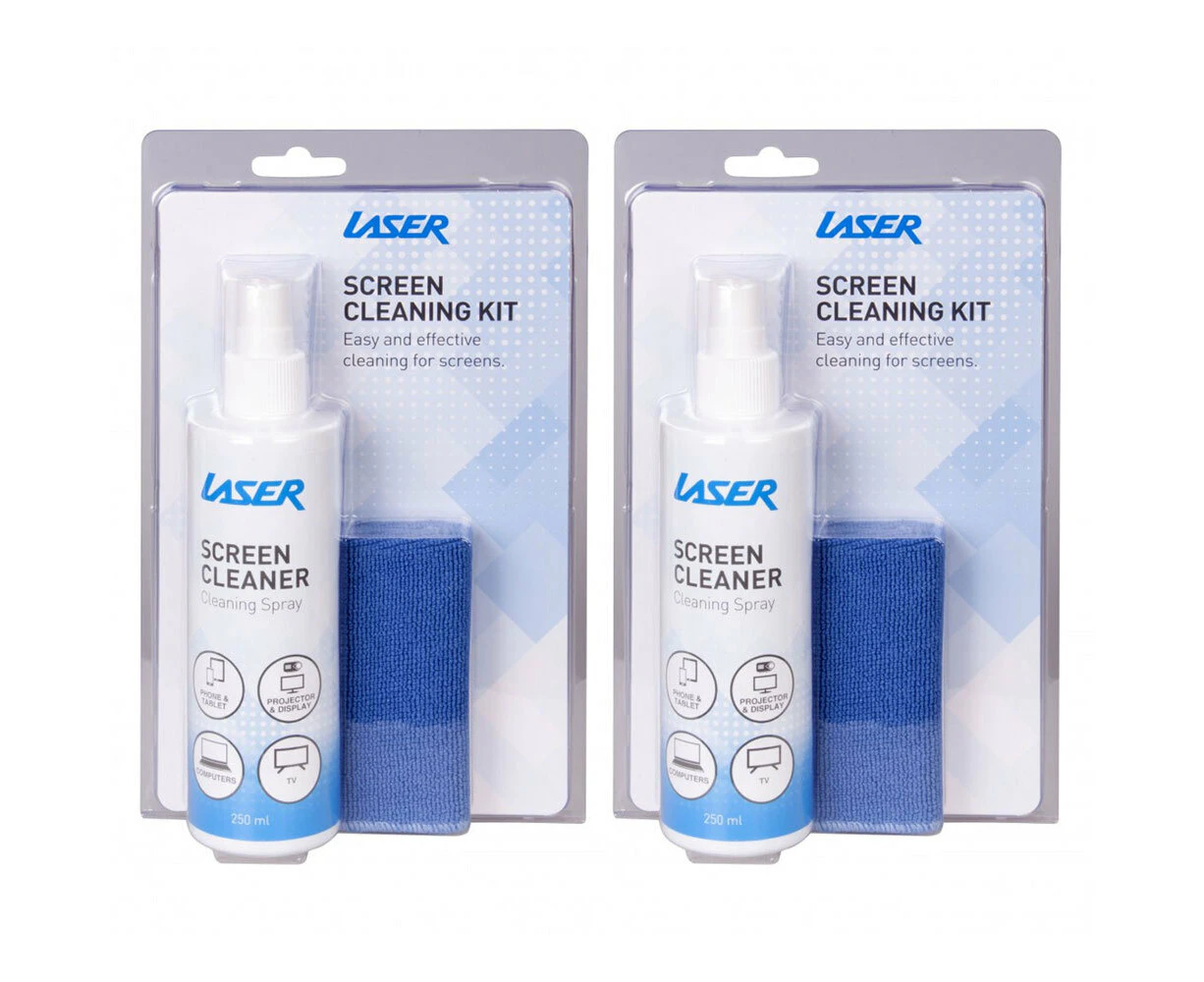 2PK Laser 250ml Screen Cleaning Kit w/Microfibre Cloth for PC/Laptop TV Phone