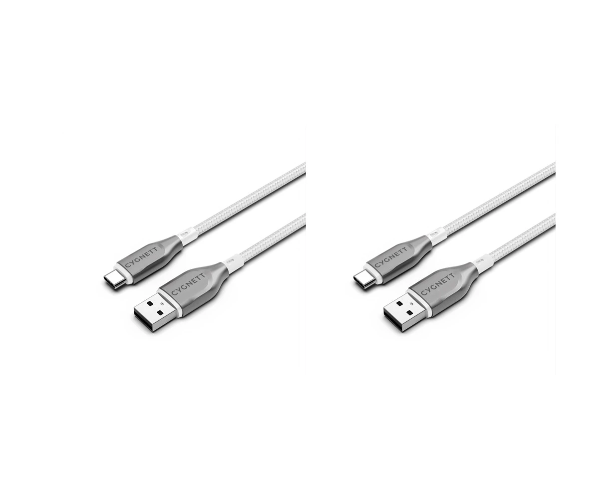 2PK Cygnett Armoured USB-C to USB-A Charger & Data Sync Transfer Cable 1M White