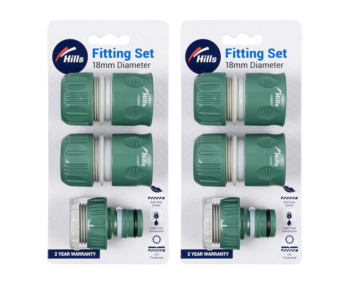 6pc Hills 18mm Plastic Garden Watering Hose Fitting/Tap Adaptor Set Green/Grey