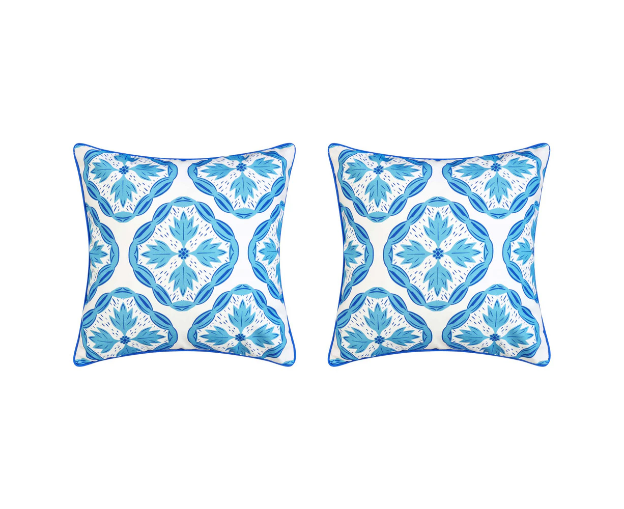 2x J.Elliot Home Leah Outdoor Cushion 50x50cm Royal Blue Multicolour Home Decor