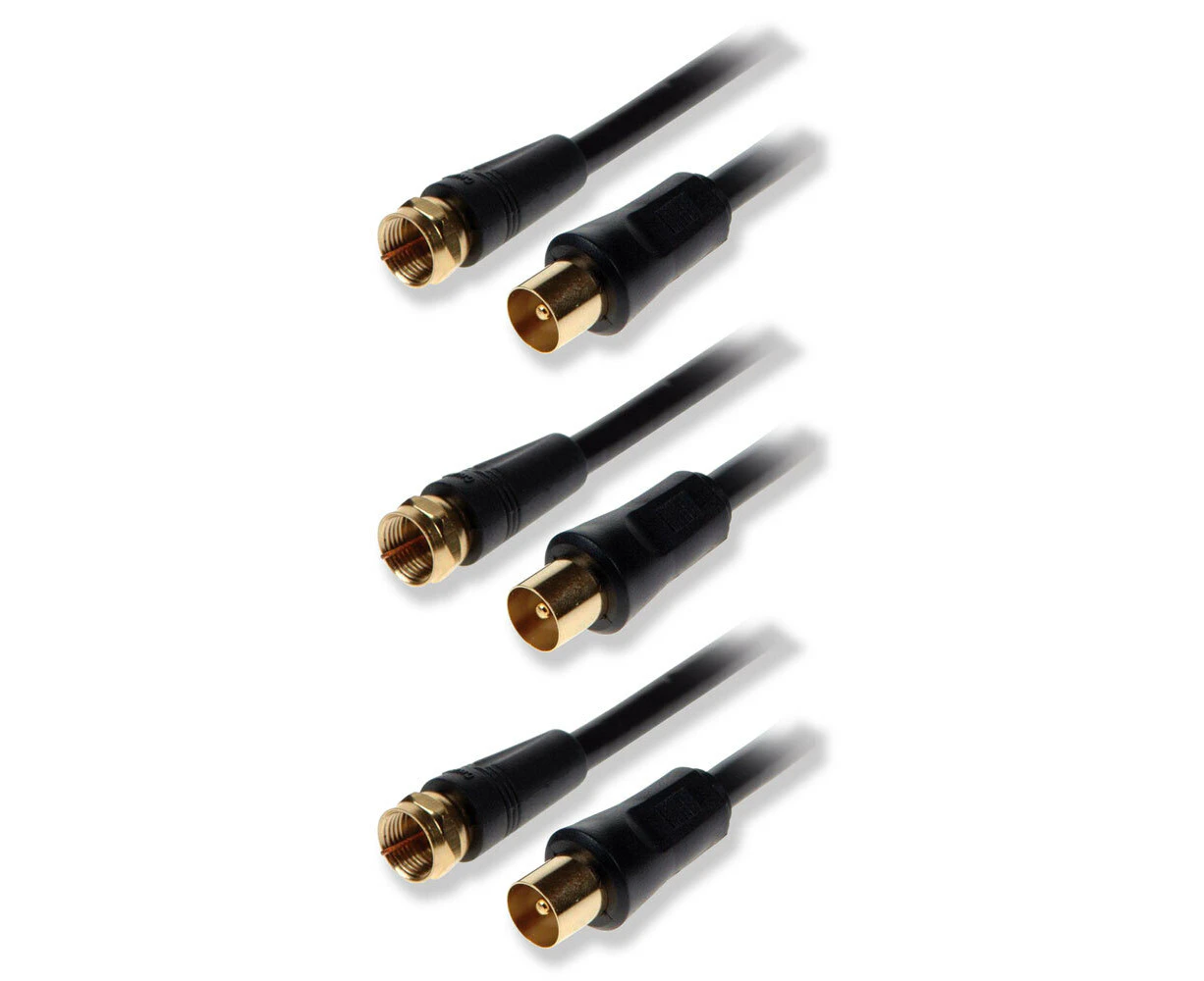 3x Sansai 3m Male RF to F-Plug TV Antenna Coaxial Flylead Cable Connector Cord