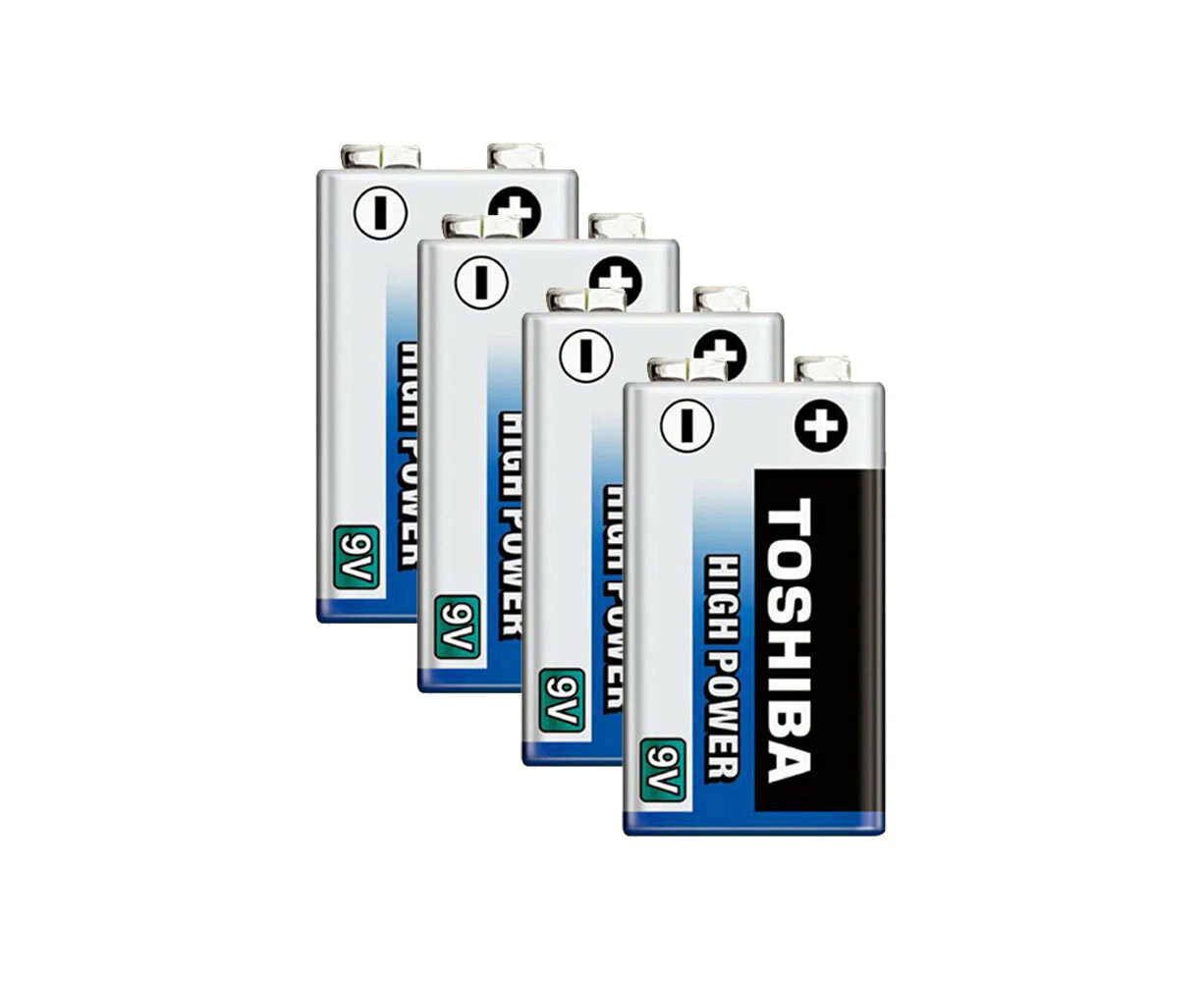 4x Toshiba High Power  9V 6F22 Battery Lasting Cylindrical Multi-Use Batteries