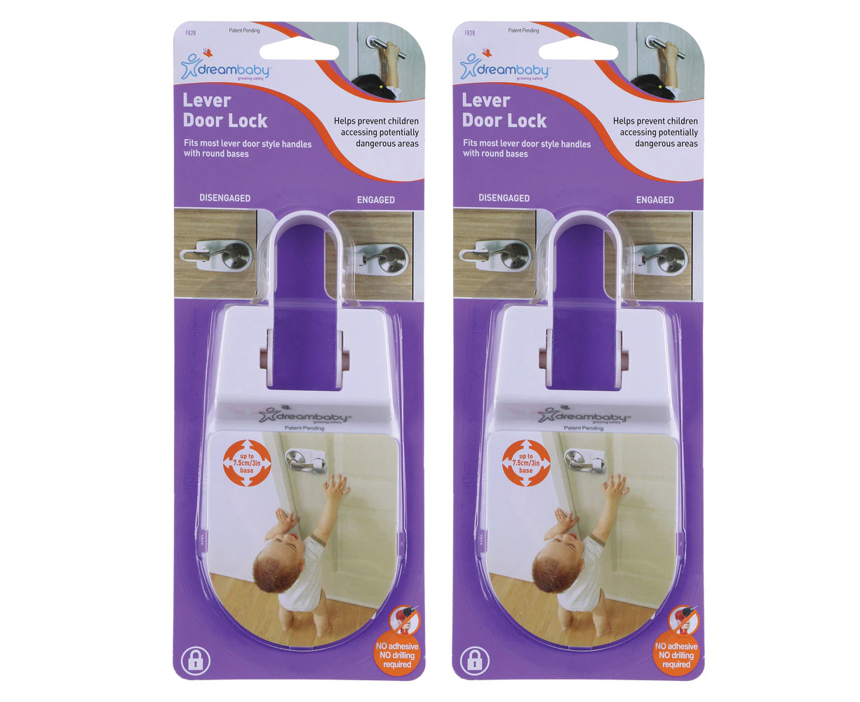 2x Dreambaby Lever Round Base Door Handle Baby/Children Safety Lock Accessory