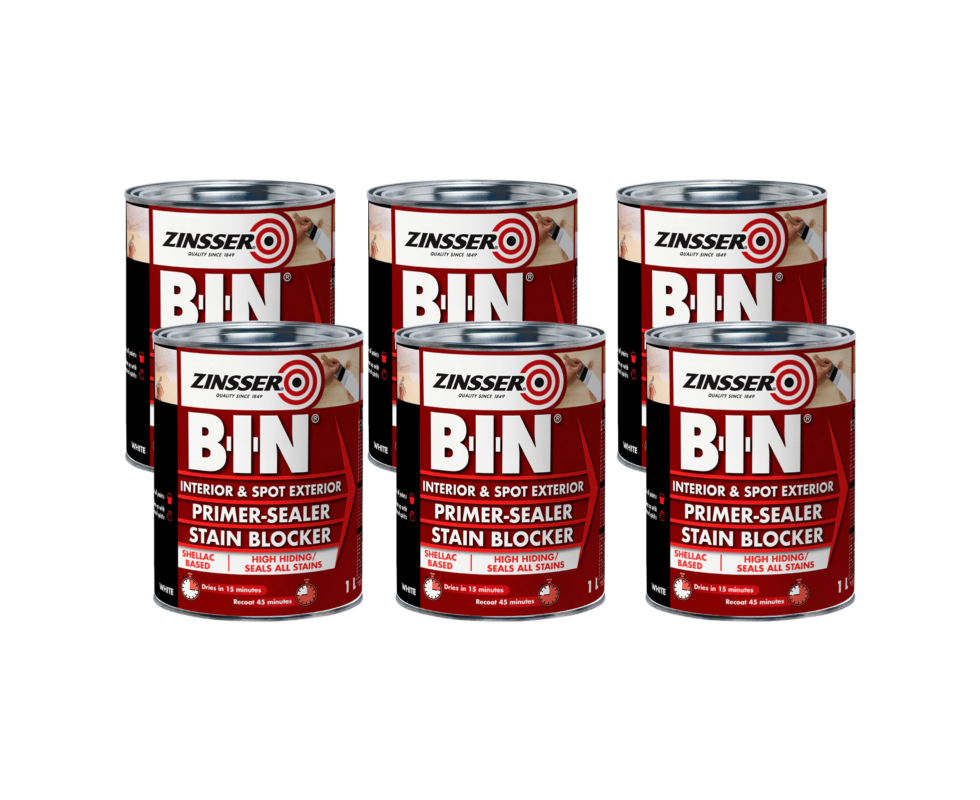 Bundle Zinsser B-I-N Primer Sealer Stain Killer White 1L x 6