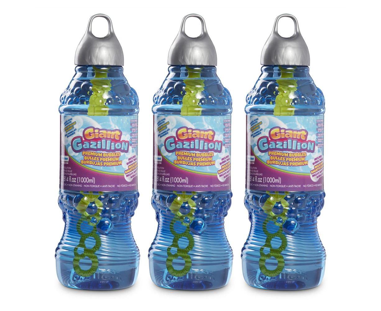 3PK Gazillion 1L Bubbles Blowing/Blower Giant Blue Solution w/Wand Kids Toy 3+