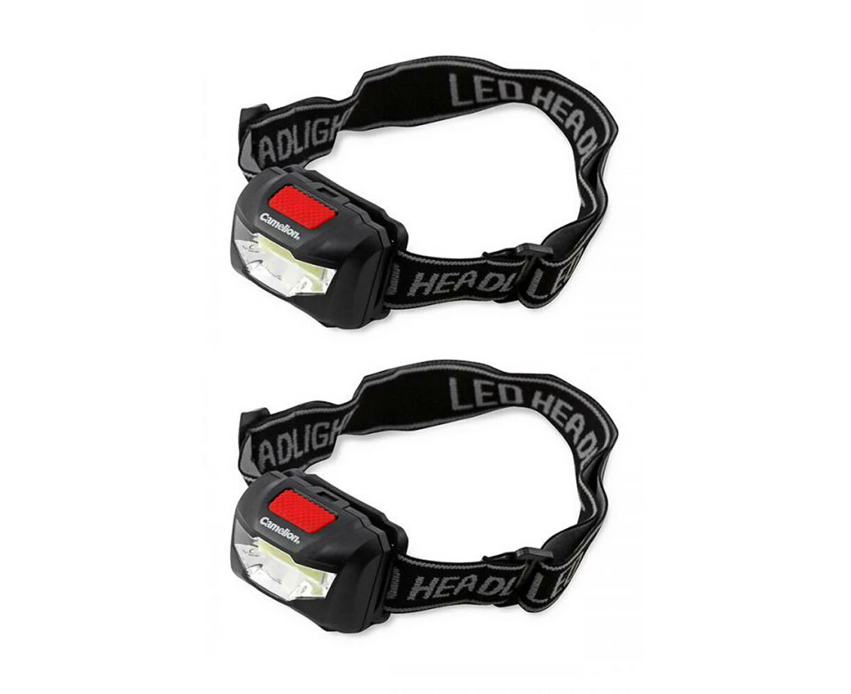 2x Camelion Head Lamp 3W COB LED Light Camping/Cycling w/ 3x AAA Batteries Black