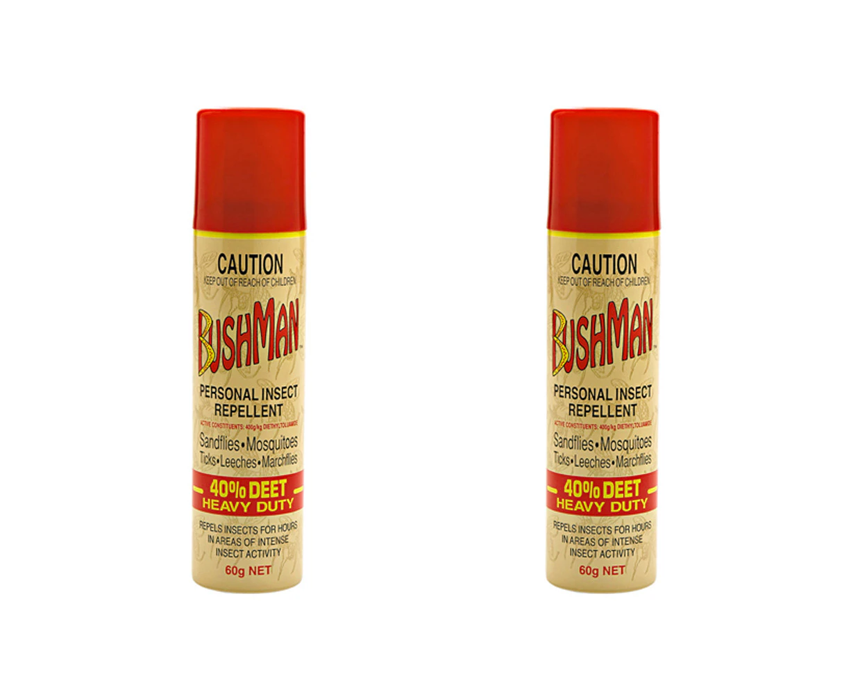 2x Bushman Ultra 60g Aerosol Spray Personal Insect/Mosquito Repellant BU60A Red