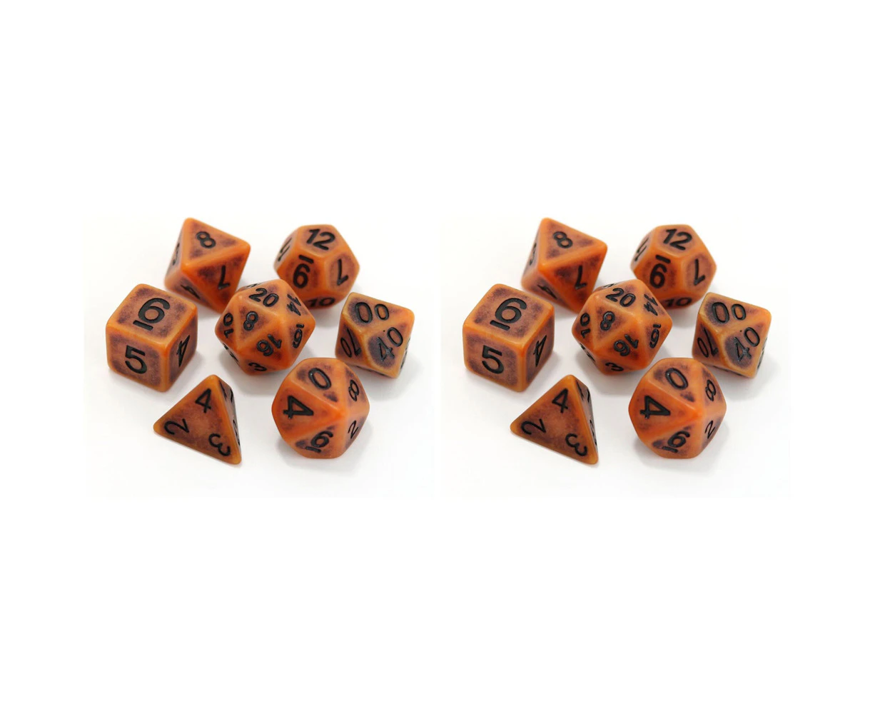 2x 7pc Die Hard Dice Polymer Polyhedral Pumpkin Ancient RPG Gaming Orange Set