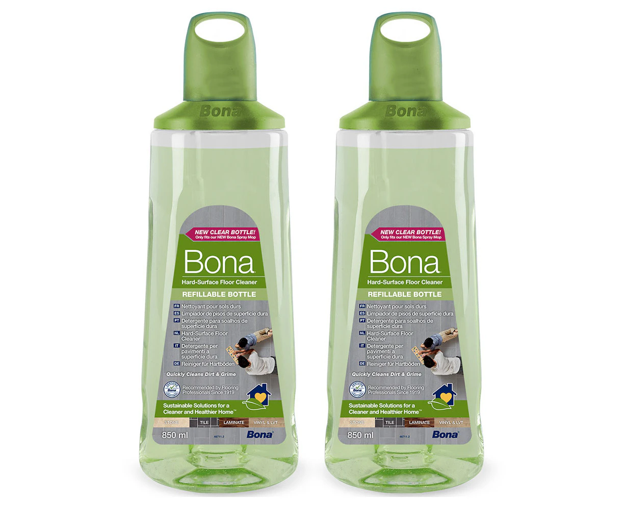 2x Bona 850ml Hard Surface Floor/Tile Cleaner Refill Cartridge For New Spray Mop