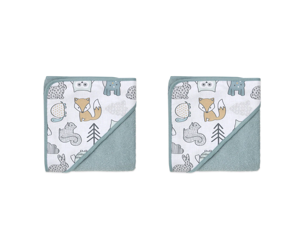 2x Little Haven Cotton Hooded Woodland Soft & Gentle Cozy Baby Bath Towel 76cm