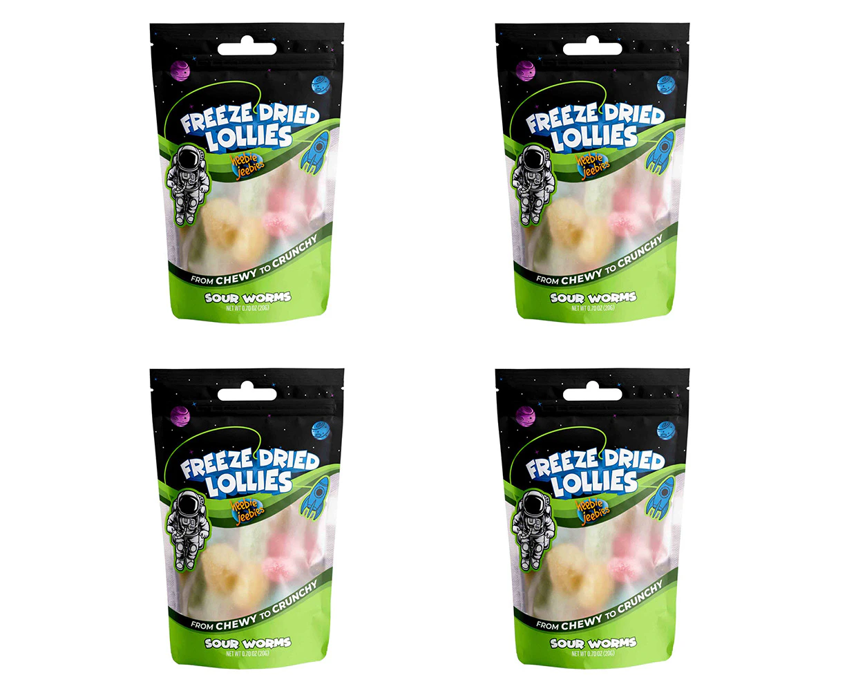 4x Heebie Jeebies 20g Mini Sour Worms Freeze Dried Lollies Candy Confectionery