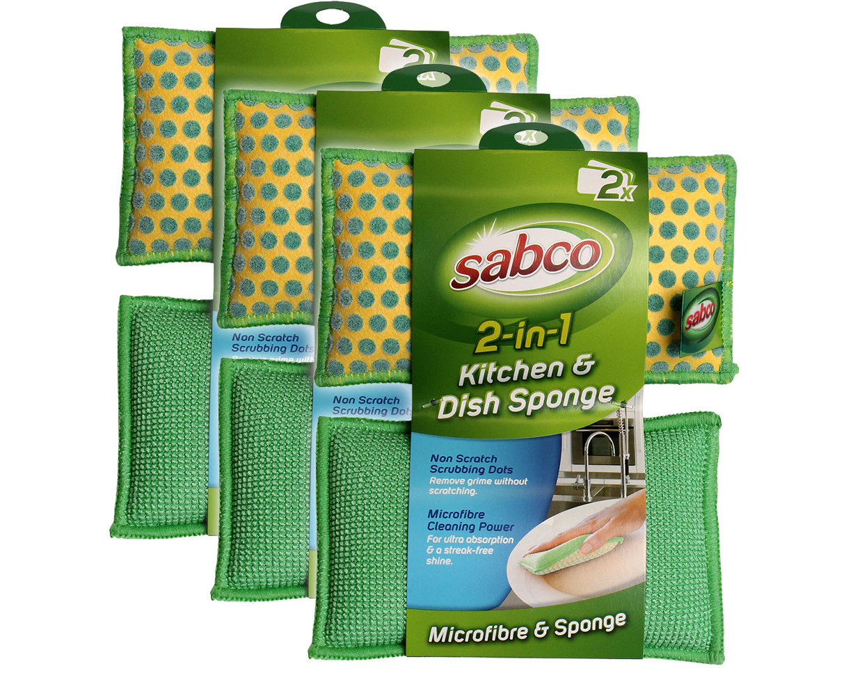 6pc Sabco 2 In 1 Kitchen & Dish Microfibre Sponge Dirt/Grime Cleaner/Scrubber