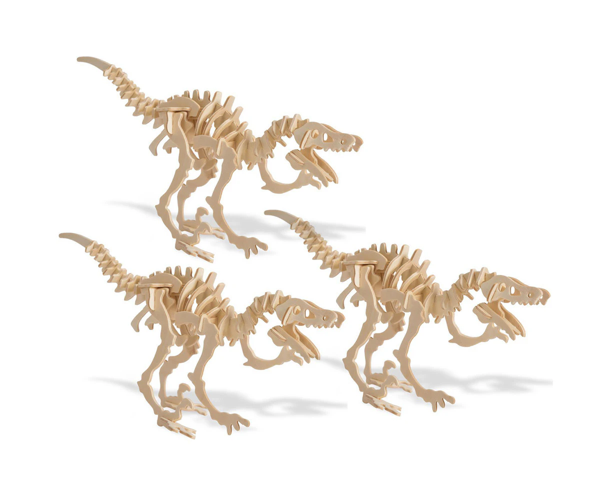 3x Heebie Jeebies Wood Velociraptor Kit Dino Kids Building Toy 32cm Small 6y+