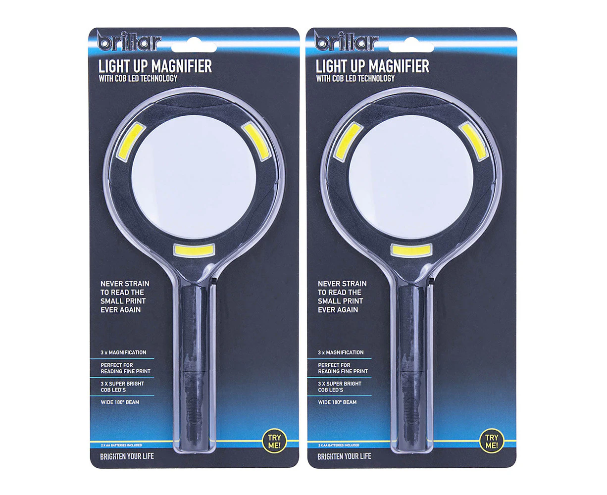 2x Brillar LED Lighted Reading Magnifier Battery Operated Magnifying Glass Asstd